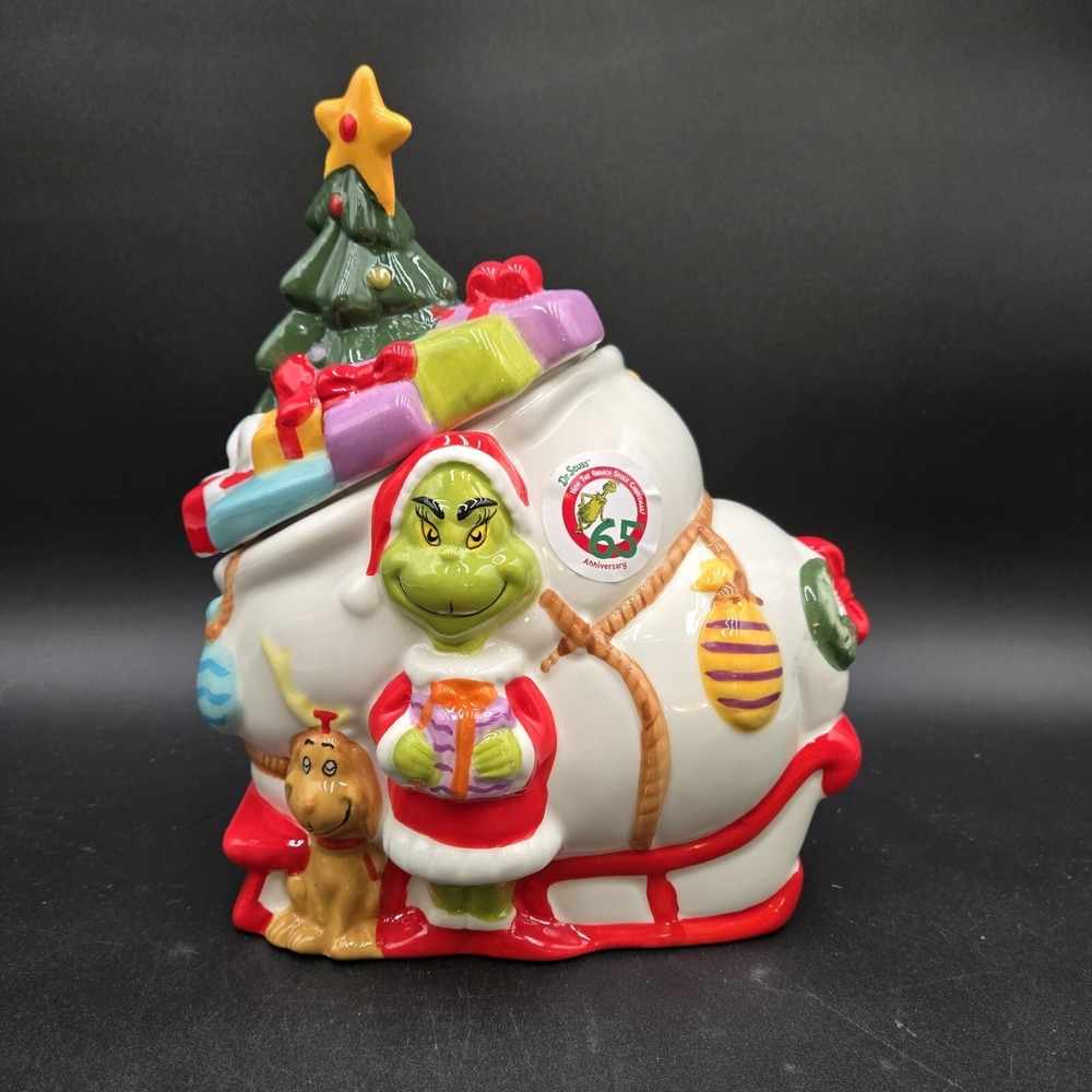 Dr Suess GRINCH Max Who Stole Christmas Cookie Jar Canister Rare HTF